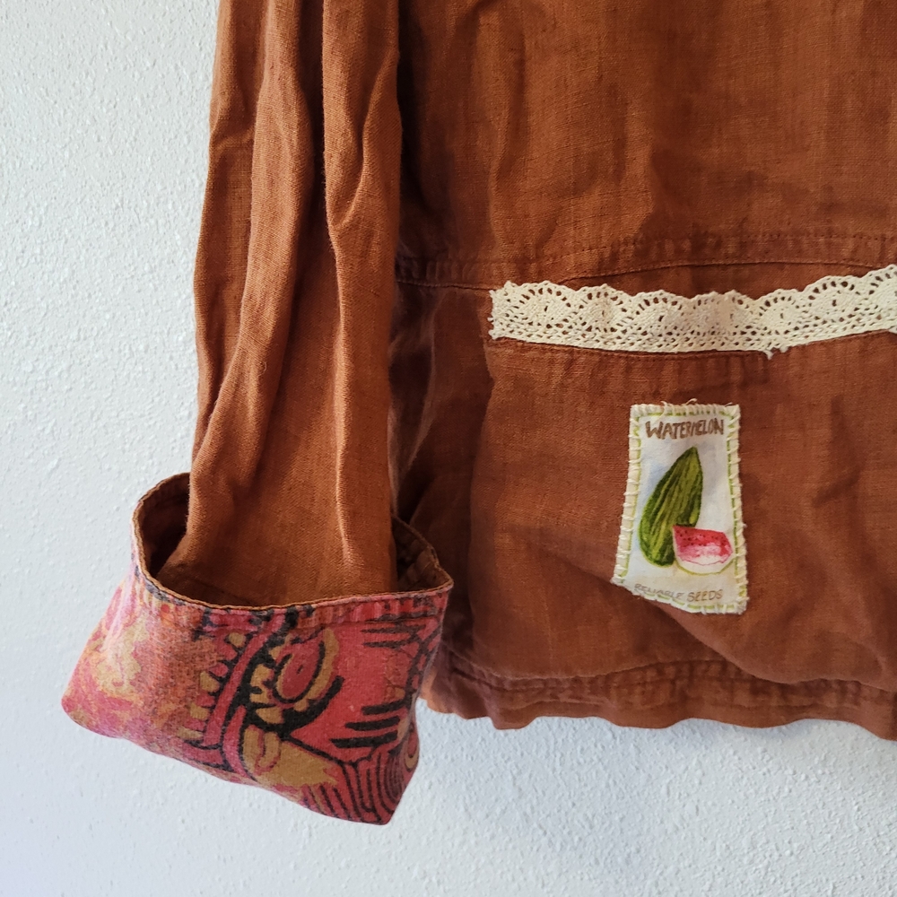 Boho Linen Button-Front Jacket In Rust - image 3